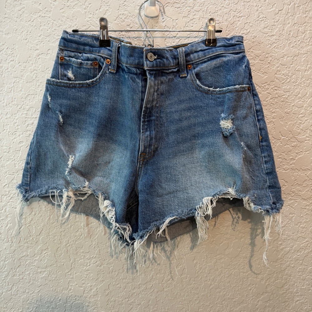 Abercrombie & Fitch Curve Love The 4" Mom Short 31/12 Distressed Denim High Rise